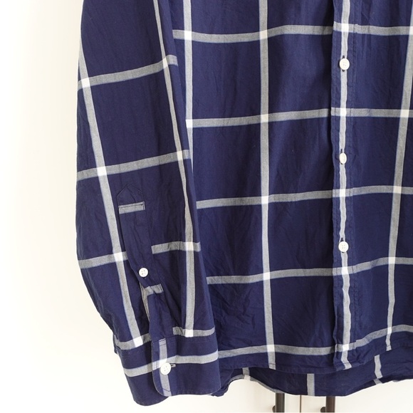 Michael Kors Sz XL Tailored Classic Fit Plaid LS Button Down Dress Shirt Navy - Picture 6 of 11